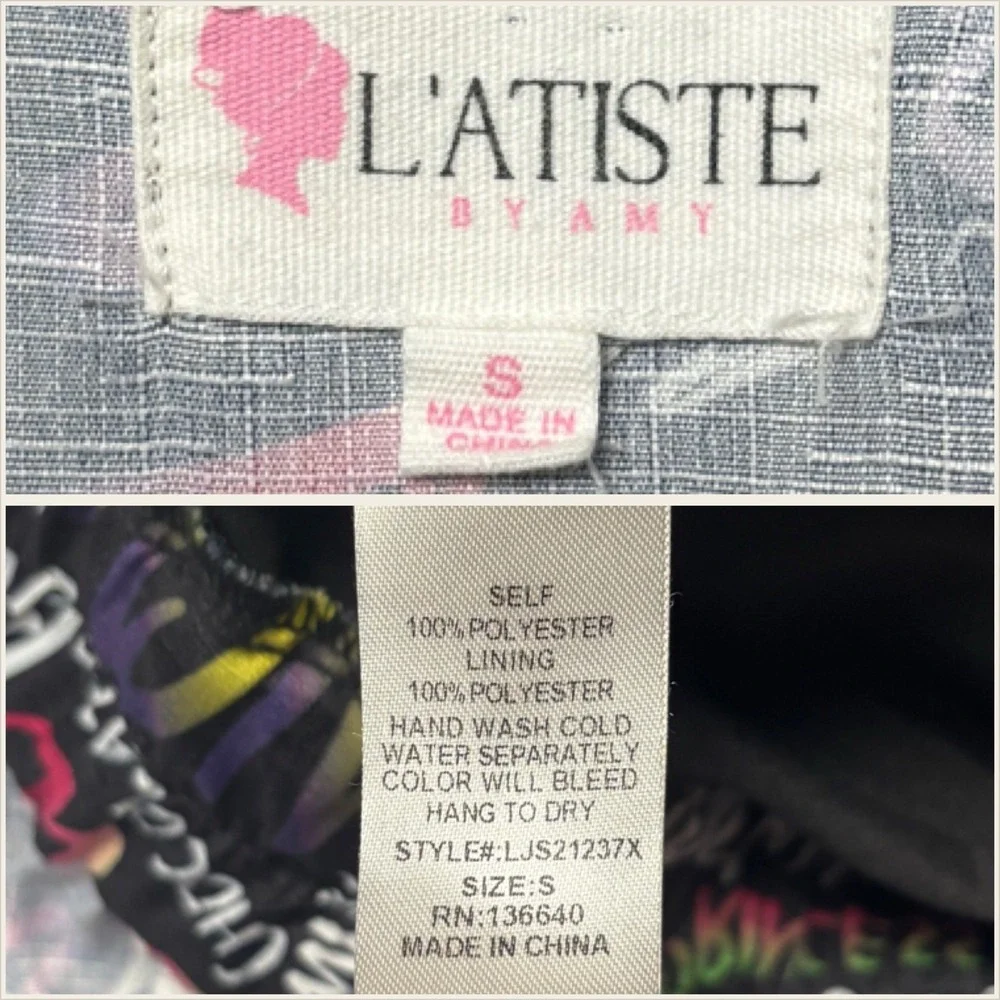LATISTE BY AMY Small Graffiti Print Jumpsuit Button Down‎ Shirt & Pants Set